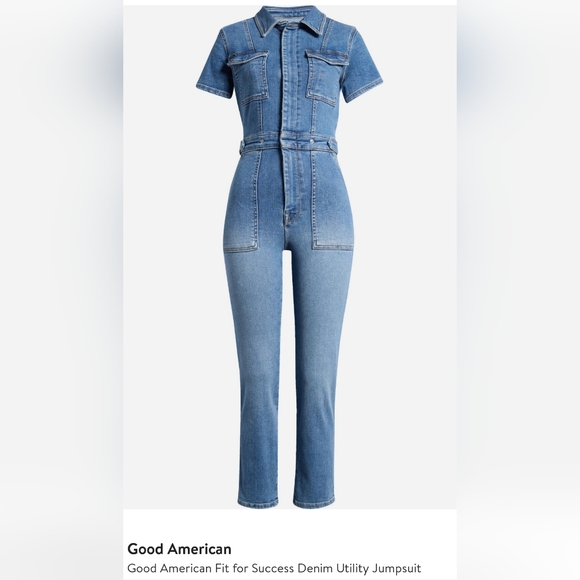 Good American Light Blue Denim Utility Jumpsuit - Picture 1 of 7